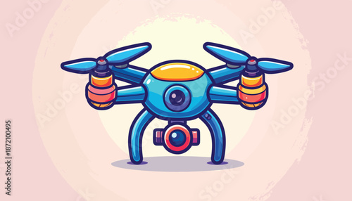 Cartoon Drone with Dual Cameras and Propellers Illustration.