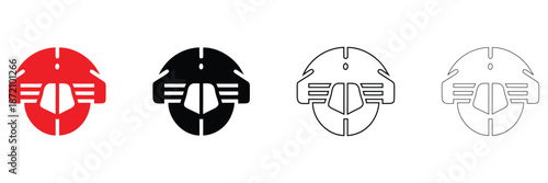 motorcycle helmet icon vector set, motor cycle driving helmet vector, silhouette and line art