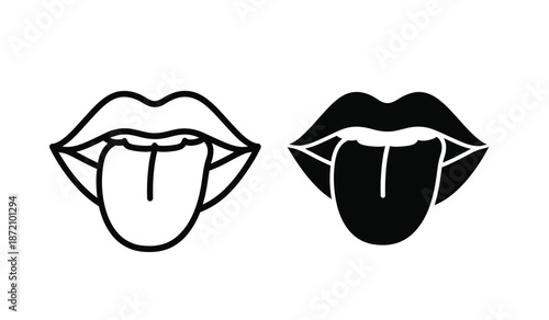 Vector illustration of two tongue out lips in black and white