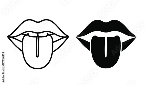 Vector illustration of two tongue out lips in black and white