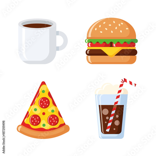 Illustration of Various Fast Food Items.