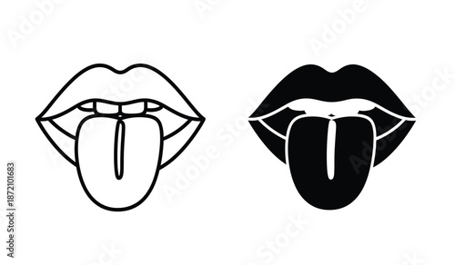 Two black and white illustrations of lips and tongues sticking out in different styles