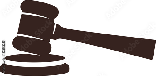Flat vector silhouette of a judge’s gavel symbolizing law, justice, legal authority, and court decisions. Clean professional design suitable for legal services, law firms, and justice concepts.
