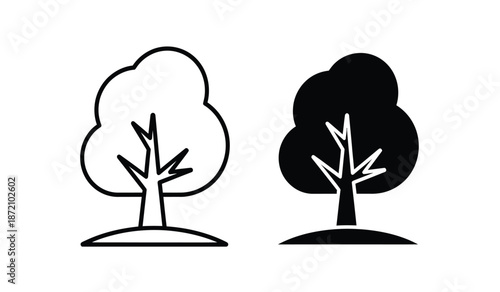 Black and white tree icons in line art style for logo or symbol use