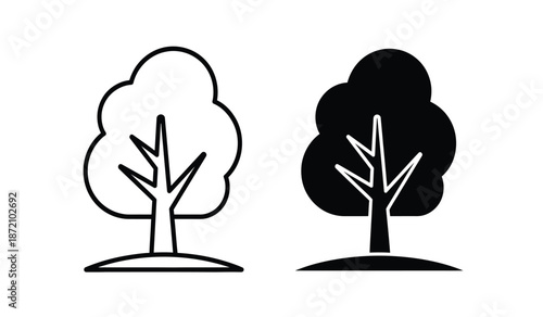 Black and white tree icons in line art style for logo or symbol use