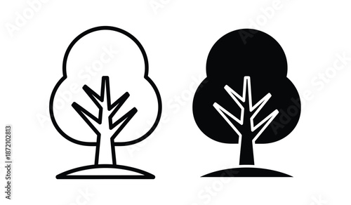 Black and white tree icons in line art style for logo or symbol use
