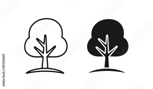 Black and white tree icons in line art style for logo or symbol use