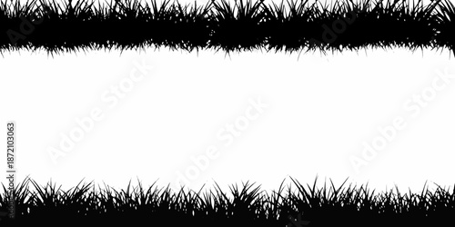 A simple composition featuring a grassy border and a white background