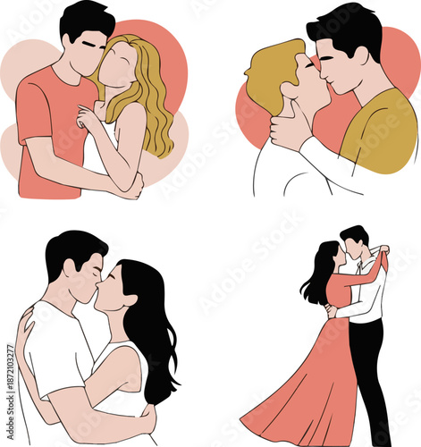 Isolated a Heterosexuals' couple thinking about love life, sexuality or relationship problem Modern flat romance characters illustration of man and woman with question mark. vector art .