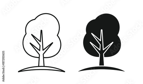 Black and white tree icons in line art style
