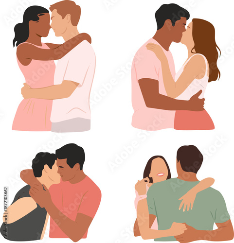 Isolated a Heterosexuals' couple thinking about love life, sexuality or relationship problem Modern flat romance characters illustration of man and woman with question mark. vector art .