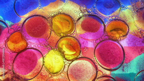 Abstract background image for PC desktop with flying bubbles on colorful background.