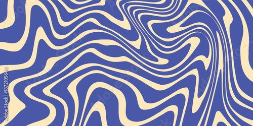 Blue wavy lines abstract background. Trendy psychedelic retro style backdrop. Waves, swirl and twirl pattern. Twisted distorted vector texture. Y2k aesthetic design