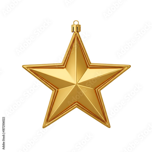 Golden 3D Christmas Star Ornament Hanging isolated on transparent background	