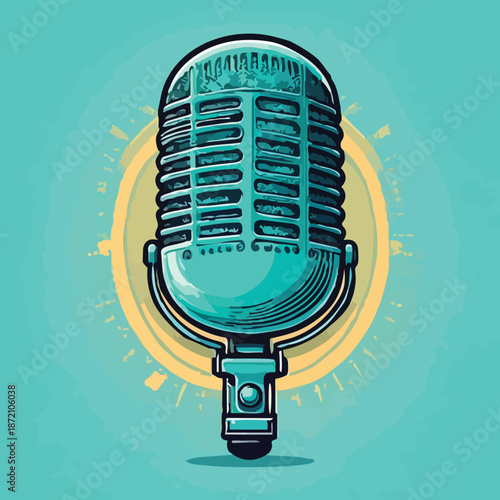 Vintage Microphone Illustration - Classic Audio Recording Device in Retro Style.