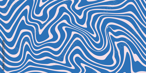 Abstract background pattern with colorful waves. Psychedelic groovy trippy y2k retro seamless pattern in blue and pink colors. Wavy and swirled brush strokes liquid background for packaging design