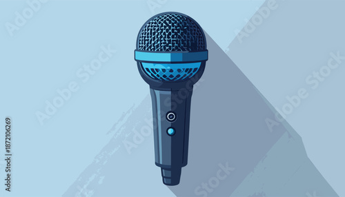 Illustration of a Blue Microphone with a Long Shadow.