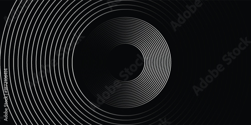 3D silver lines techno abstract background overlap layer on dark space with circles effect decoration. Modern graphic design element stripes style concept for web banner, flyer, card or brochure cover
