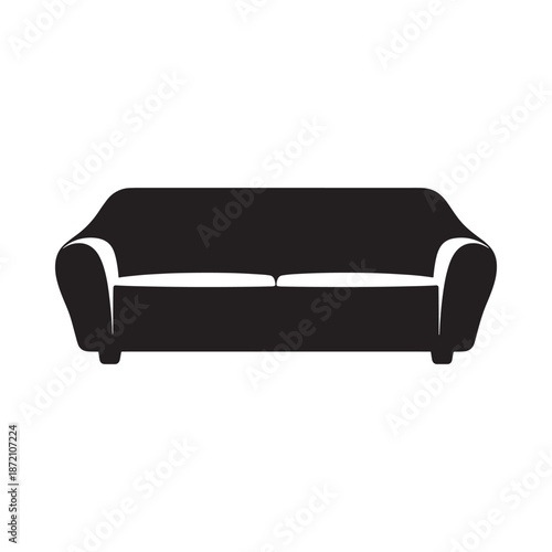 Simple black leather sofa against a white background