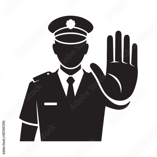 Police officer gesturing stop or halt with hand