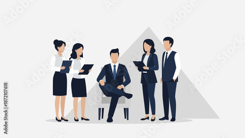 Business Team Meeting Illustration: Leader and Colleagues Discussing Strategy