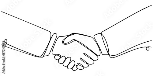 Continuous line drawing of business handshake agreement deal partnership, Elegant continuous line drawing of two hands shaking in a symbol of agreement and partnership vector, Handshake continuous one
