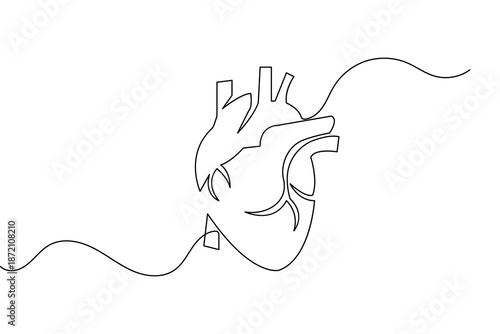 Minimalist anatomical heart single line art for medical and healthcare concept vector illustration