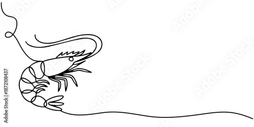 One line of lobster. Abstract minimal continuous line, One continuous line drawing of fresh shrimp for seafood logo identity, Continuous one line drawing of shrimp. Isolated on white background vector