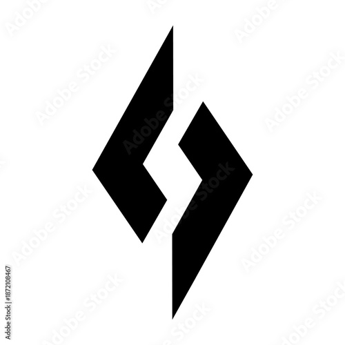 Sharp split lightning shape forming a bold abstract mark that communicates power, energy, speed, and decisive action in a modern visual language.