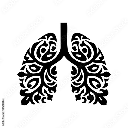 Stylized lungs formed from ornate organic patterns, symbolizing breath, life force, health, and connection to nature.