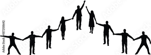 People holding hands chain silhouette symbolizing unity teamwork leadership cooperation success community support connection social harmony illustration