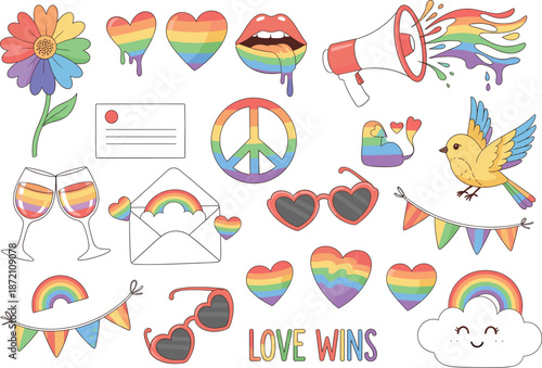 Rainbow Pride Clipart Bundle | Love Wins LGBTQ Stickers