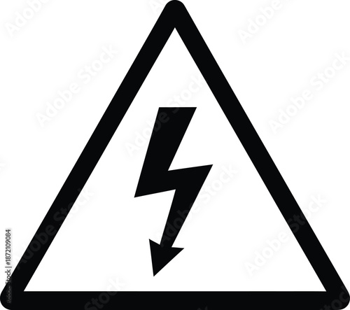 A high voltage warning sign featuring a yellow triangle hazard symbol with a lightning bolt arrow icon to caution against electric shock risk and dangerous power on a black background