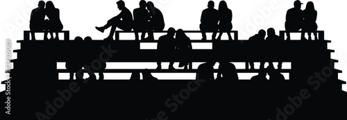 People sitting on stadium bleachers silhouette representing audience crowd social gathering public event community lifestyle illustration