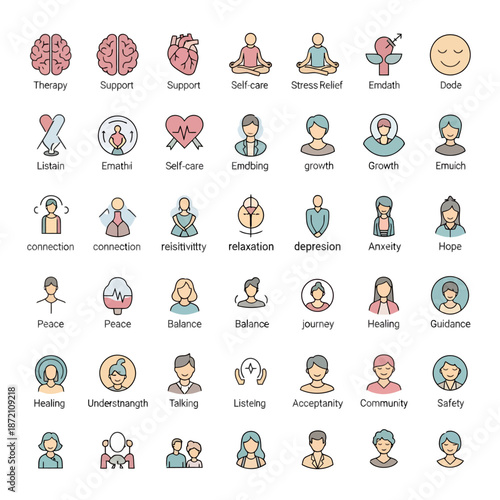 Mental Health Icons with Various Emotions.