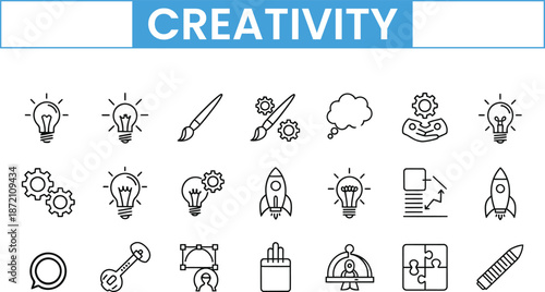 Creativity icon set symbols for innovation and imagination