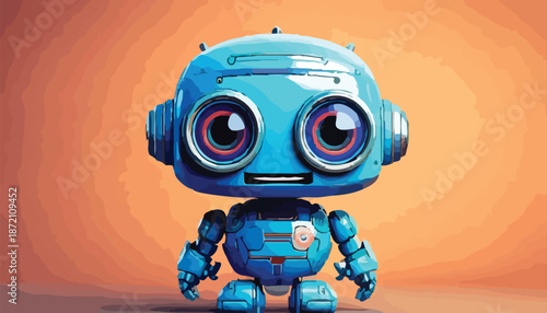 Adorable Blue Robot with Big Eyes and Shiny Metal Body.