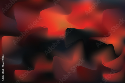 A bold abstract vector background featuring fluid organic shapes blended with deep red, crimson, dark maroon, and black gradient tones. The smooth blurred transitions and liquid-like forms create a dr