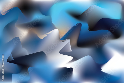 A modern abstract vector background showcasing smooth liquid-like shapes with soft glossy gradients in shades of deep blue, navy, cyan, and subtle warm highlights. The flowing organic forms