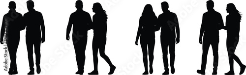 Walking couples silhouette set expressing relationship love companionship dating lifestyle togetherness romance social connection illustration