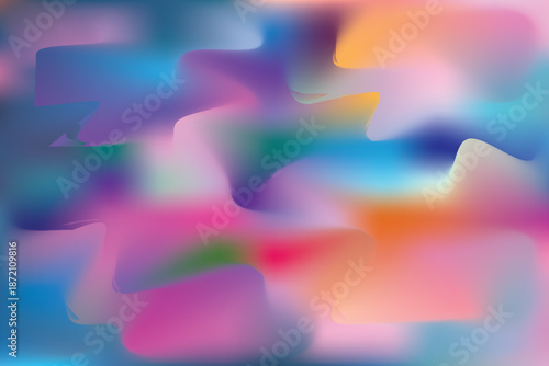 A vibrant abstract vector background with smooth flowing organic shapes and soft gradient transitions blending blue, purple, pink, orange, green, and cyan tones, creating a modern dreamy composition 