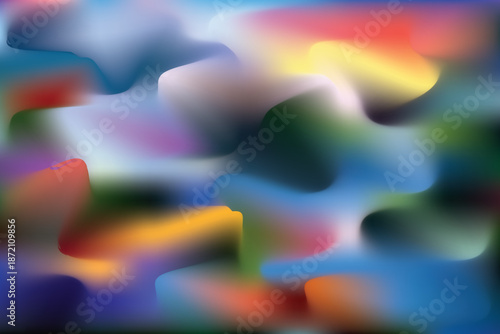 A vibrant abstract vector background with smooth fluid shapes and soft blended gradients in blue, yellow, red, green, and pastel tones, creating a modern artistic composition ideal for digital designs