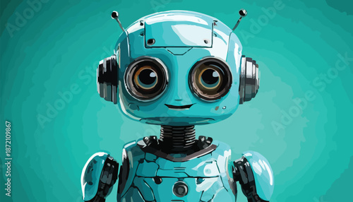 Charming Blue Robot with Big Eyes and Antennae.