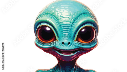 Close-up of a Cute Blue Alien with Large Eyes.