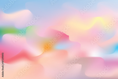 A soft pastel abstract vector background with smooth blended shapes and gentle gradient transitions in pink, peach, blue, yellow, and light green tones. The flowing organic forms create a dreamy,