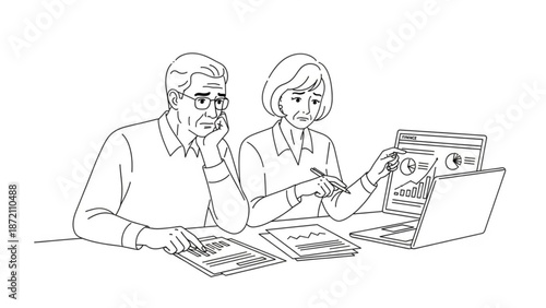 Two cartoon business people working together in a funny office scene