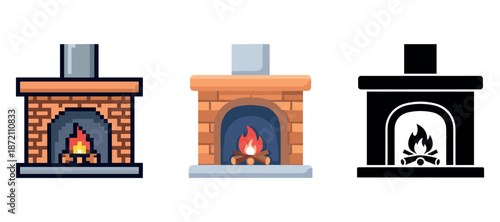 Set of three fireplace icons featuring various styles and designs