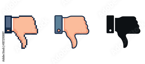 Set of thumbs down icons in various styles on white background