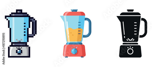 Set of three stylized blender icons with different designs and colors
