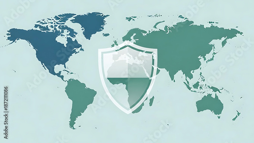 World Map Shield Overlay Symbolizing Global Cybersecurity